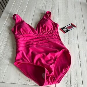 Roots size 8 NWT hot pink, bathing swimsuit, one piece suit the neck with straps